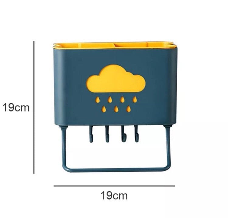 Wall Mounted Cloud Drain Rack, 2 Divided Compartments for Storage Forks, Utensils Holder Drainer Basket With Detachable Rag Rod Wall Mounted Cloud Drain Rack, 2 Divided Compartments for Storage Forks, Utensils Holder Drainer Basket With Detachable Rag Rod